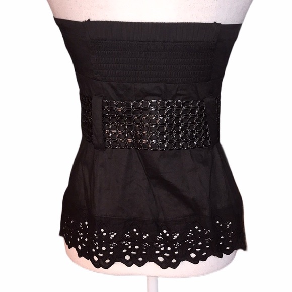 Bebe 2b black corset zip front sweetheart neck top - Picture 3 of 10